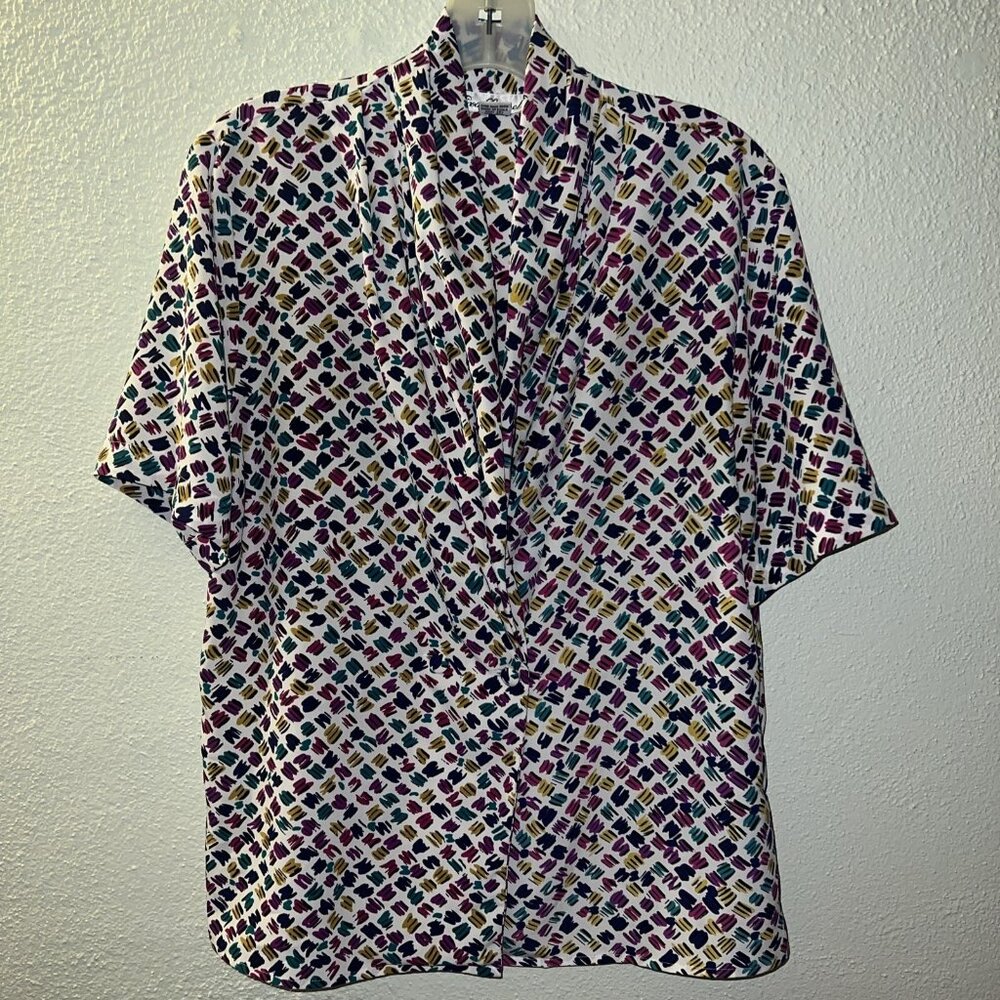 Eva Laurel New York | Vintage 80's/90's Short‎ Sleeve V-Neck Blouse | Size 8